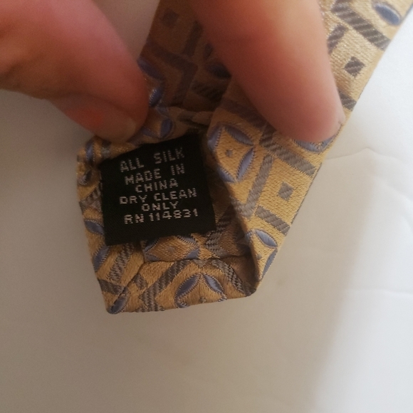 Pronto uomo 100%‎ silk geometric tie gold and blue - Picture 4 of 4